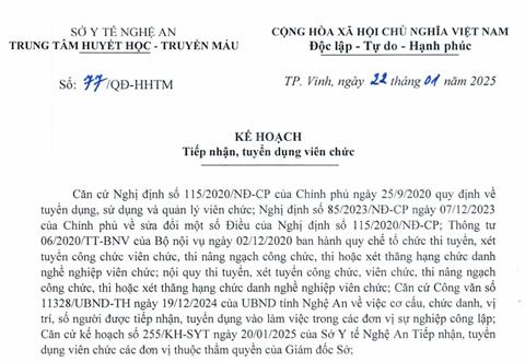 Kế hoạch tiếp nhận tuyển dụng viên chức 2025