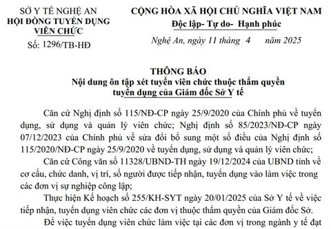Thông báo nội dung ôn tập xét tuyển viên chức thuộc thẩm quyền tuyển dụng của Giám đốc SYT